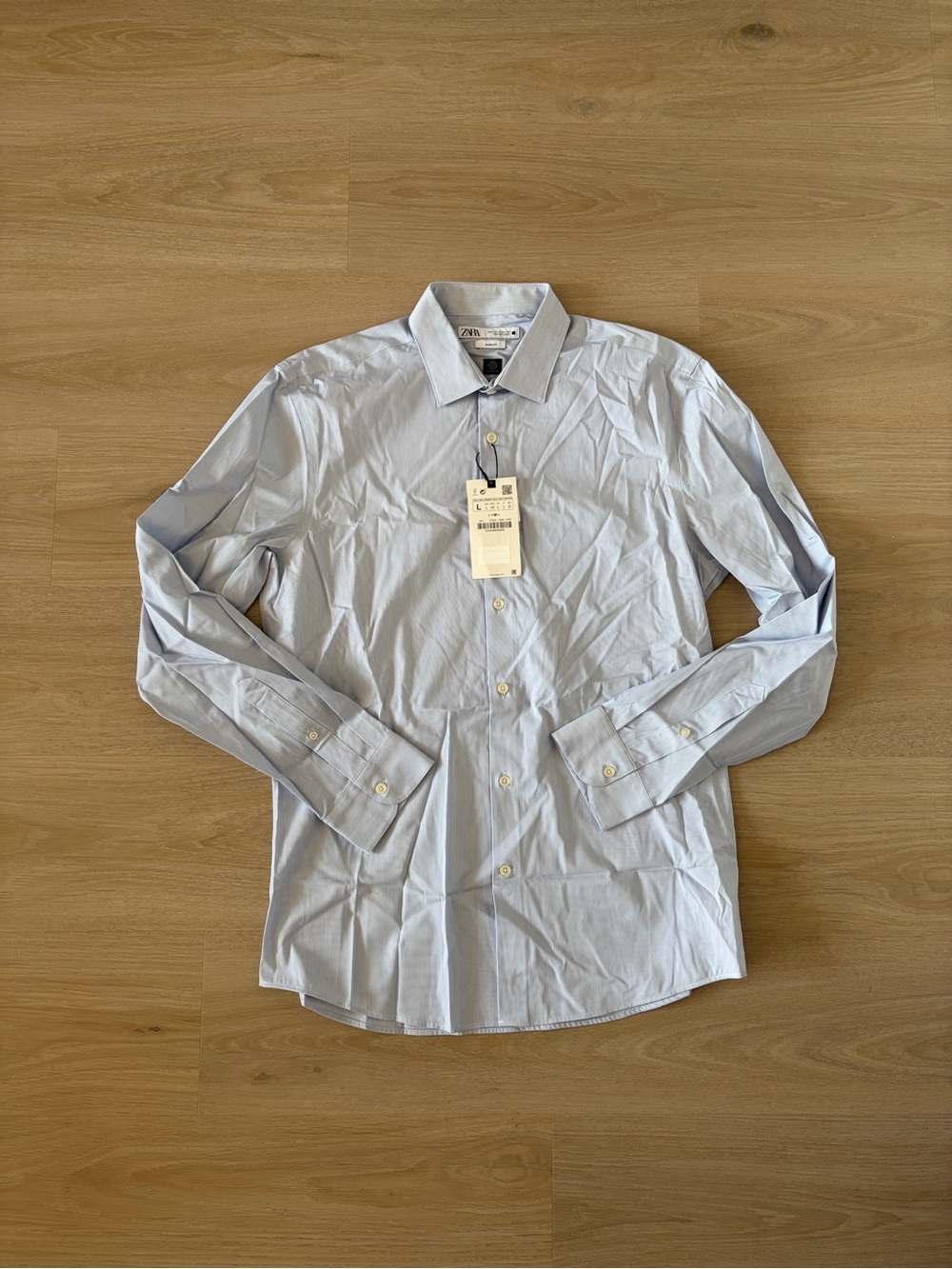 Zara Light Blue Men's Dress Shirt - Classic Collar Size L